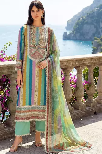 Women Printed Regular Thread Work Kurta with Trousers & With Dupatta