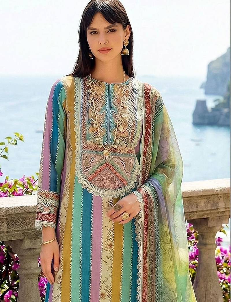 Women Printed Regular Thread Work Kurta with Trousers & With Dupatta
