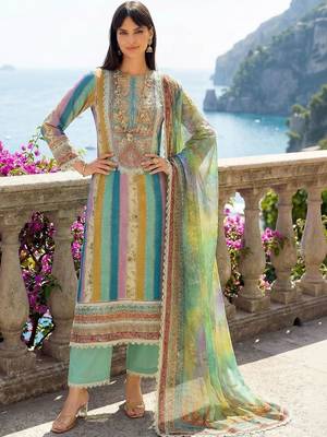 Women Printed Regular Thread Work Kurta with Trousers & With Dupatta 4