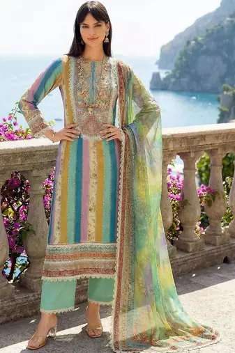 Women Printed Regular Thread Work Kurta with Trousers & With Dupatta