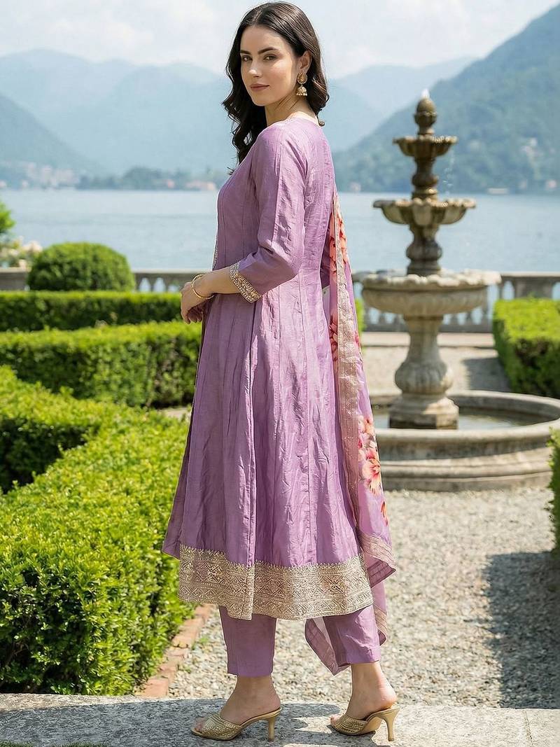 Women Floral Embroidered Empire Thread Work Kurta with Trousers & With Dupatta