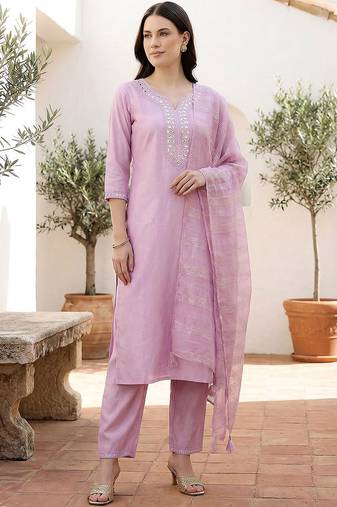 Women Ethnic Motifs Embroidered Regular Mirror Work Liva Kurta with Trousers & With Dupatta