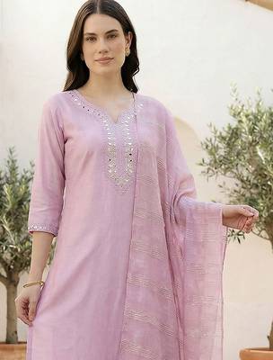 Women Ethnic Motifs Embroidered Regular Mirror Work Liva Kurta with Trousers & With Dupatta 2