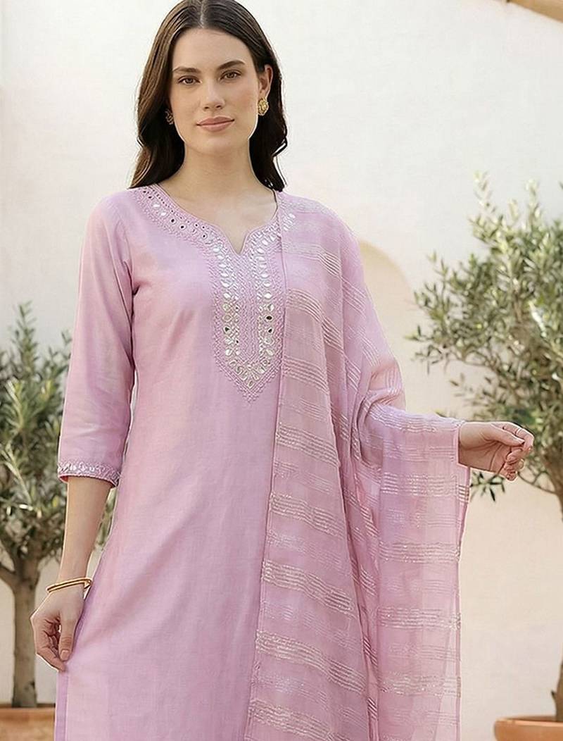 Women Ethnic Motifs Embroidered Regular Mirror Work Liva Kurta with Trousers & With Dupatta