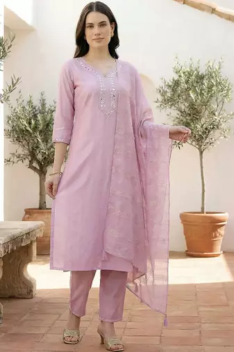 Women Ethnic Motifs Embroidered Regular Mirror Work Liva Kurta with Trousers & With Dupatta