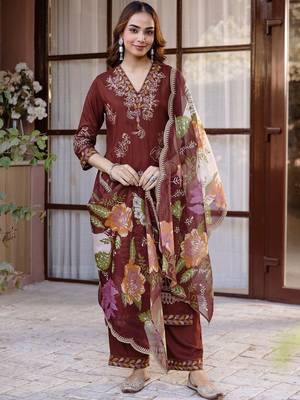 Women Ethnic Motifs Embroidered Regular Thread Work Kurta with Trousers & With Dupatta 1