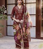 Women Ethnic Motifs Embroidered Regular Thread Work Kurta with Trousers & With Dupatta