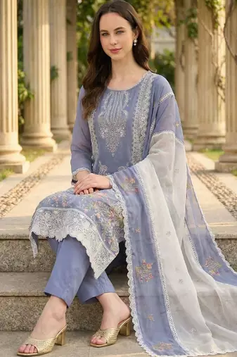 Women Ethnic Motifs Embroidered Regular Thread Work Kurta with Trousers & With Dupatta