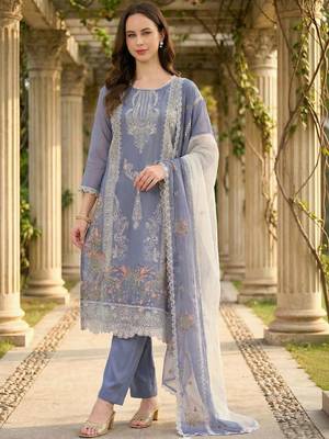Women Ethnic Motifs Embroidered Regular Thread Work Kurta with Trousers & With Dupatta 6