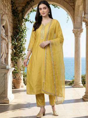Women Embroidered Regular Thread Work Kurta with Trousers & With Dupatta 5