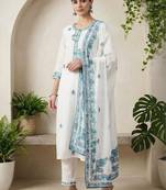 Women Ethnic Motifs Embroidered Regular Thread Work Pure Cotton Kurta with Trousers & With Dupatta