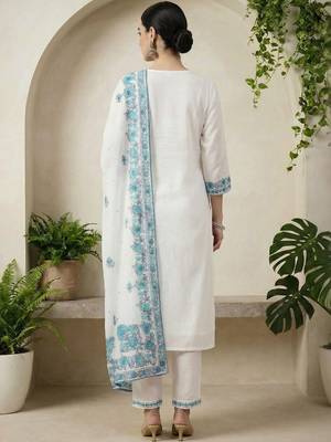 Women Ethnic Motifs Embroidered Regular Thread Work Pure Cotton Kurta with Trousers & With Dupatta 2