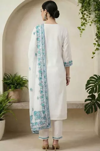 Women Ethnic Motifs Embroidered Regular Thread Work Pure Cotton Kurta with Trousers & With Dupatta