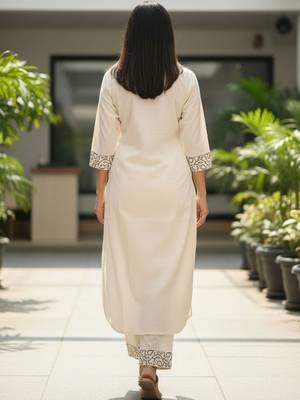 Women Ethnic Motifs Printed Regular Thread Work Pure Cotton Kurta with Trousers 3