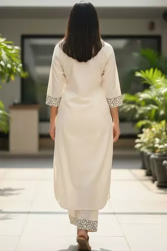 Women Ethnic Motifs Printed Regular Thread Work Pure Cotton Kurta with Trousers