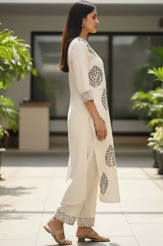 Women Ethnic Motifs Printed Regular Thread Work Pure Cotton Kurta with Trousers