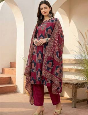 Women Ethnic Motifs Printed Sequinned Pure Cotton Kurta With Trousers & Dupatta 1