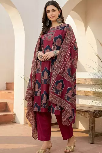 Women Ethnic Motifs Printed Sequinned Pure Cotton Kurta With Trousers & Dupatta
