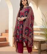 Women Ethnic Motifs Printed Sequinned Pure Cotton Kurta With Trousers & Dupatta