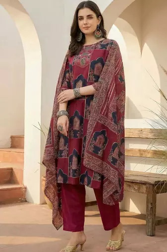Women Ethnic Motifs Printed Sequinned Pure Cotton Kurta With Trousers & Dupatta