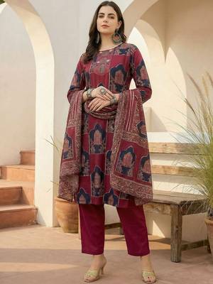 Women Ethnic Motifs Printed Sequinned Pure Cotton Kurta With Trousers & Dupatta 4