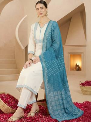 Women Ethnic Motifs Embroidered Regular Thread Work Pure Cotton Kurta with Trousers & With Dupatta 2
