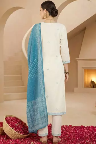 Women Ethnic Motifs Embroidered Regular Thread Work Pure Cotton Kurta with Trousers & With Dupatta