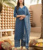 Women Ethnic Motifs Printed Regular Pure Cotton Kurta with Palazzos & With Dupatta