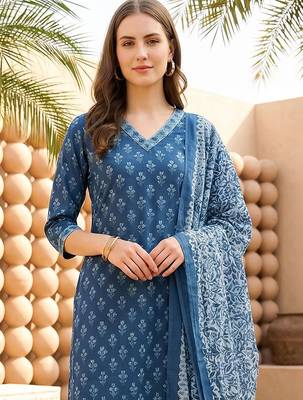 Women Ethnic Motifs Printed Regular Pure Cotton Kurta with Palazzos & With Dupatta 2