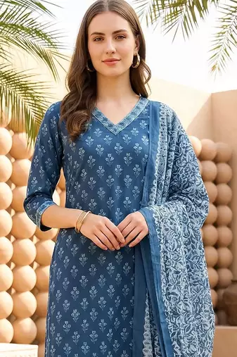 Women Ethnic Motifs Printed Regular Pure Cotton Kurta with Palazzos & With Dupatta