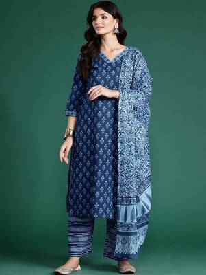 Women Ethnic Motifs Printed Regular Pure Cotton Kurta with Palazzos & With Dupatta 3