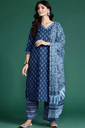 Women Ethnic Motifs Printed Regular Pure Cotton Kurta with Palazzos & With Dupatta