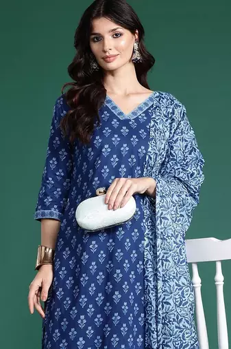 Women Ethnic Motifs Printed Regular Pure Cotton Kurta with Palazzos & With Dupatta