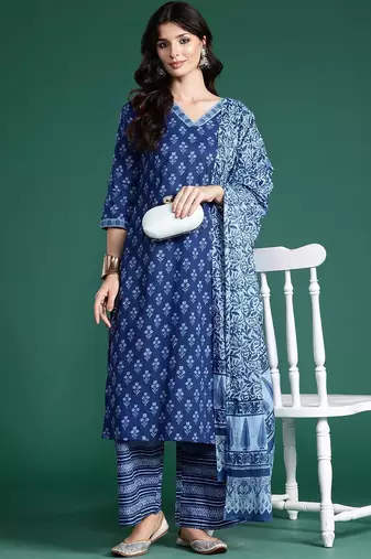 Women Ethnic Motifs Printed Regular Pure Cotton Kurta with Palazzos & With Dupatta