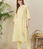 Women Floral Embroidered Regular Beads and Stones Pure Cotton Kurta with Trousers