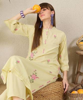 Women Floral Embroidered Regular Beads and Stones Pure Cotton Kurta with Trousers 6