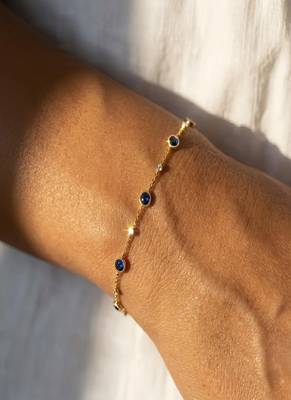 Blue Sapphire Look Gold Plated Delicate Chain Bracelet 1