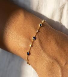Blue Sapphire Look Gold Plated Delicate Chain Bracelet