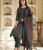 Women Ethnic Motifs Printed Regular Pure Cotton Kurta with Trousers & With Dupatta