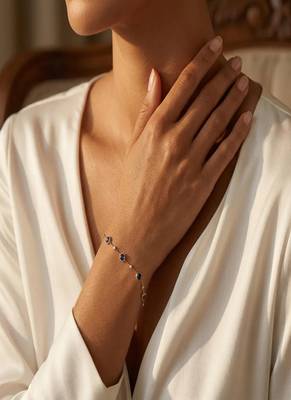 Blue Sapphire Look Gold Plated Delicate Chain Bracelet 2