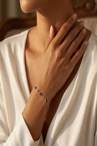 Blue Sapphire Look Gold Plated Delicate Chain Bracelet