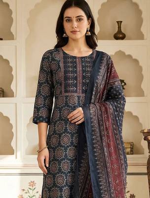 Women Ethnic Motifs Printed Regular Pure Cotton Kurta with Trousers & With Dupatta 2