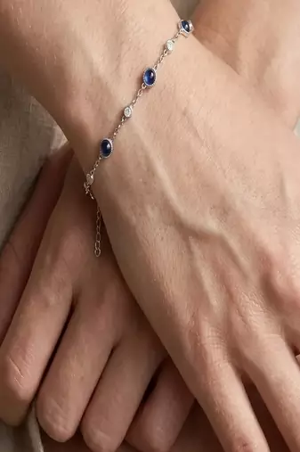 Blue Sapphire Look Gold Plated Delicate Chain Bracelet