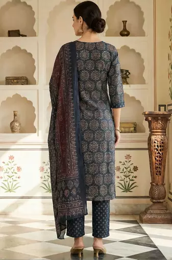 Women Ethnic Motifs Printed Regular Pure Cotton Kurta with Trousers & With Dupatta