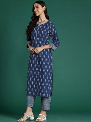 Ethnic Motifs Printed Regular Pure Cotton Kurta With Trousers & Dupatta 5