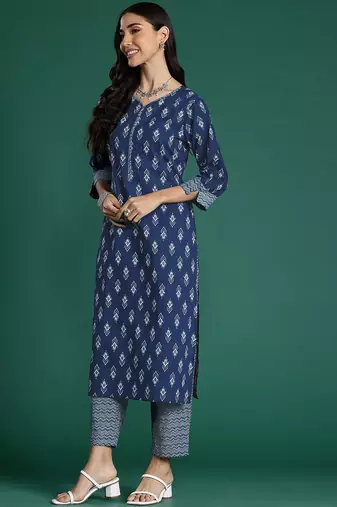 Ethnic Motifs Printed Regular Pure Cotton Kurta With Trousers & Dupatta