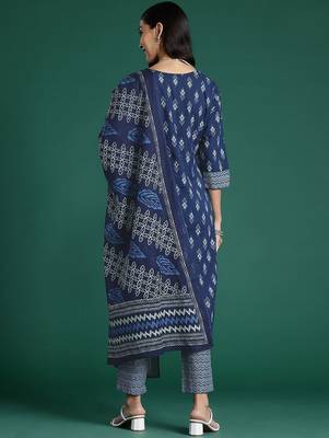 Ethnic Motifs Printed Regular Pure Cotton Kurta With Trousers & Dupatta 6