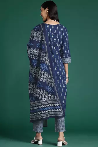 Ethnic Motifs Printed Regular Pure Cotton Kurta With Trousers & Dupatta