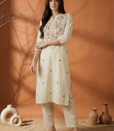 Women Floral Embroidered Regular Thread Work Pure Cotton Kurta with Trousers