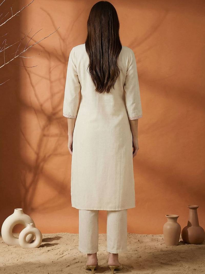 Women Floral Embroidered Regular Thread Work Pure Cotton Kurta with Trousers